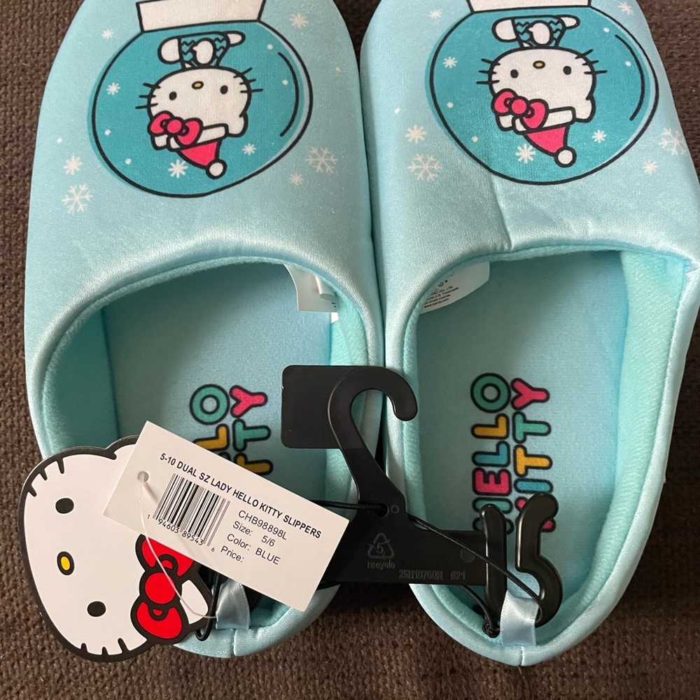 Hello Kitty Light Blue Snow Globe Satin Slip-On Slippers